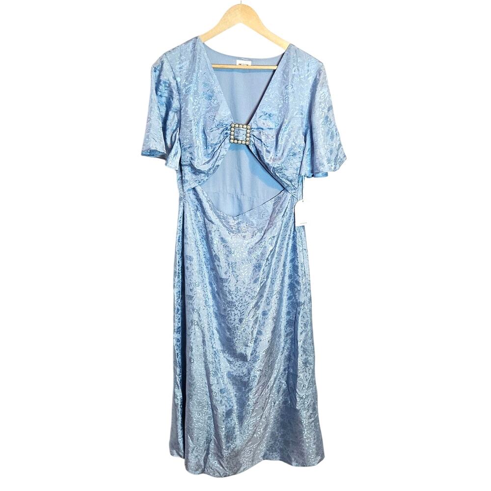 Juniors' Song of Style Blue Midi Dress Jacquard Retro Open Midriff Large
